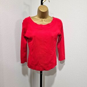 VTG 80s Trad Wife Career Office Stretchy Knit Capsule Staple Red Top Womens Med